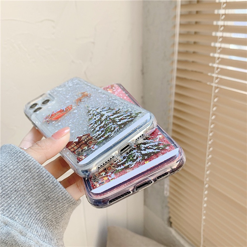 Merry Christmas Phone Case For iPhone 14 12 11 13 SE Pro Max 14 Plus Dynamic Quicksand Glitter Back Cover