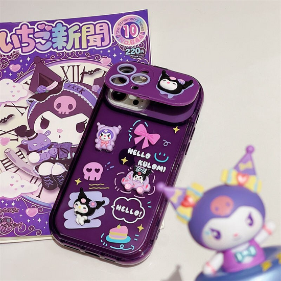 Phone Case Kuromi With 3D Doll Ornaments Pendant Makeup Mirror Phone Case For Iphone 11 12 13 14 Pro Transparent Cover