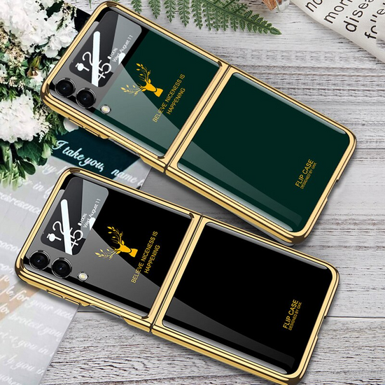 Z Flip 3 Funda Case for Samsung Galaxy Z Flip 4 3 Deer Plating Tempered Glass Camera Protection Mobile Phone Case Cover Z Flip4 3