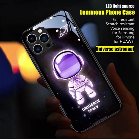 Astronaut LED Luminous Phone Case for iPhone 14 12 13 Pro Max for iPhone 14 12 13 for iPhone 12 13 Mini for iPhone 14 Plus Voice Sensing Light for Party Clubing