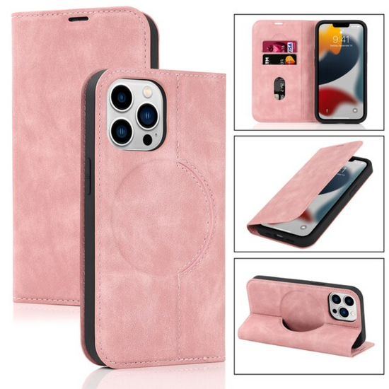 Leather Flip Wallet Phone Cover For iPhone 14 13 12Pro Max 13 12 Mini 14 Max Magsafe Wireless Charging Case