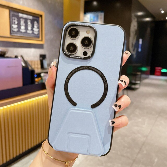 Luxury Leather Stand Holder Case for iPhone 14 Plus Pro Max for Magsafe Magnetic Wireless Charging iPhone14 13 12 Shockproof Cover