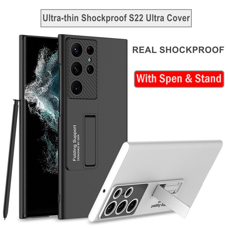 With S Pen Slot Stand Cover For Samsung Galaxy S22 Ultra S22 Plus 5G Case Luxury Ultra-thin Shockproof S21 Ultra Plus Cover Case