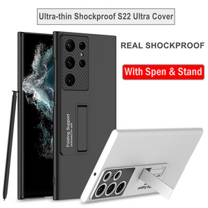 With S Pen Slot Stand Cover For Samsung Galaxy S22 Ultra S22 Plus 5G Case Luxury Ultra-thin Shockproof S21 Ultra Plus Cover Case