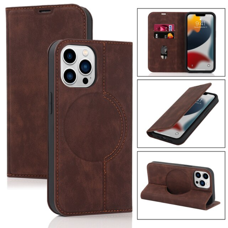 Leather Flip Wallet Phone Cover For iPhone 14 13 12Pro Max 13 12 Mini 14 Max Magsafe Wireless Charging Case