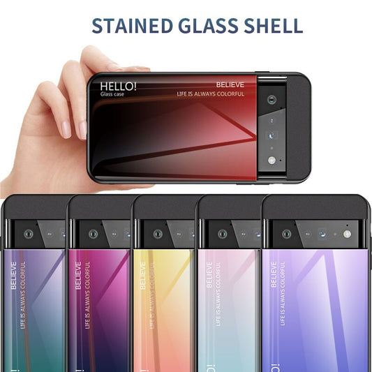 For Google Pixel 7 6 Pro Case Original Silicone Gradient Tempered Glass Phone Case For Google Pixel 7A 6A Hard Back Cover For Google Pixel 7 6