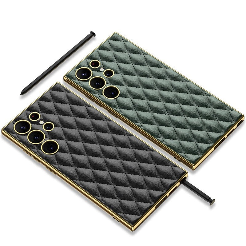 For Samsung Galaxy S23 Ultra Plus Case Elegant Electroplated Plain Leather Soft Silicone Shockproof Protection Cover Accessories