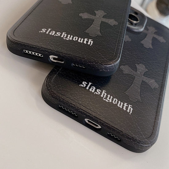 Dark Gothic Chrome Hearts Lether Phone Case for IPhone 11 12 13 14 Pro Max Soft Case Cover