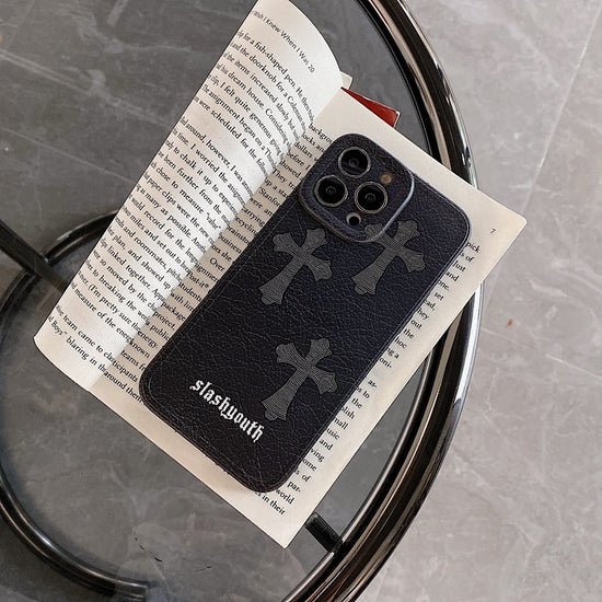 Dark Gothic Chrome Hearts Lether Phone Case for IPhone 11 12 13 14 Pro Max Soft Case Cover