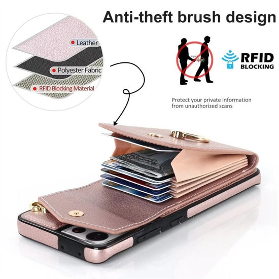 Ring Stand Phone Case For Samsung Galaxy S23 S22 Ultra Plus Leather Cover with RFID Blocking Card Slot Holder