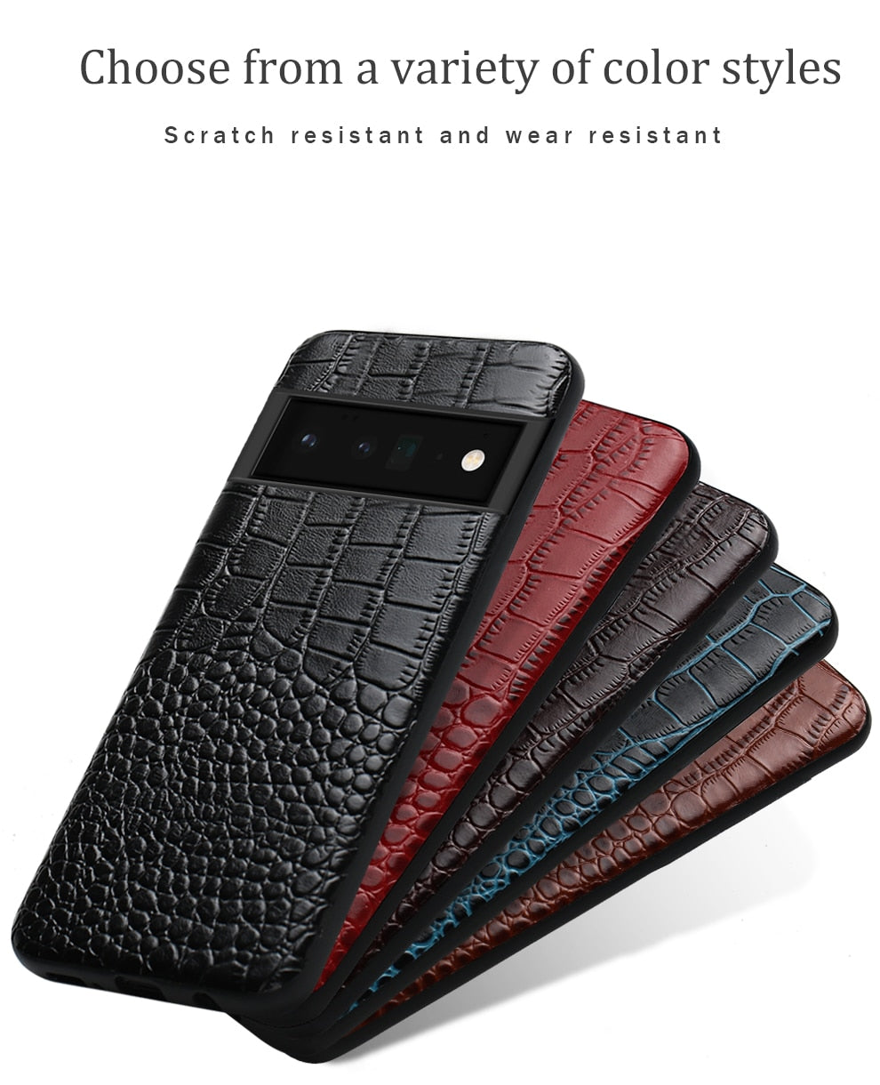 Phone Case for Google Pixel 7 6 Pro 6A 6 Luxury Genuine Cowhide Leather 360 Full Protective Back Cover