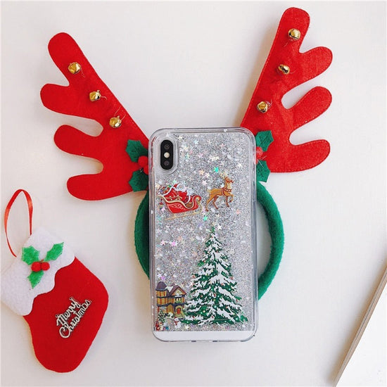 Merry Christmas Phone Case For iPhone 14 12 11 13 SE Pro Max 14 Plus Dynamic Quicksand Glitter Back Cover