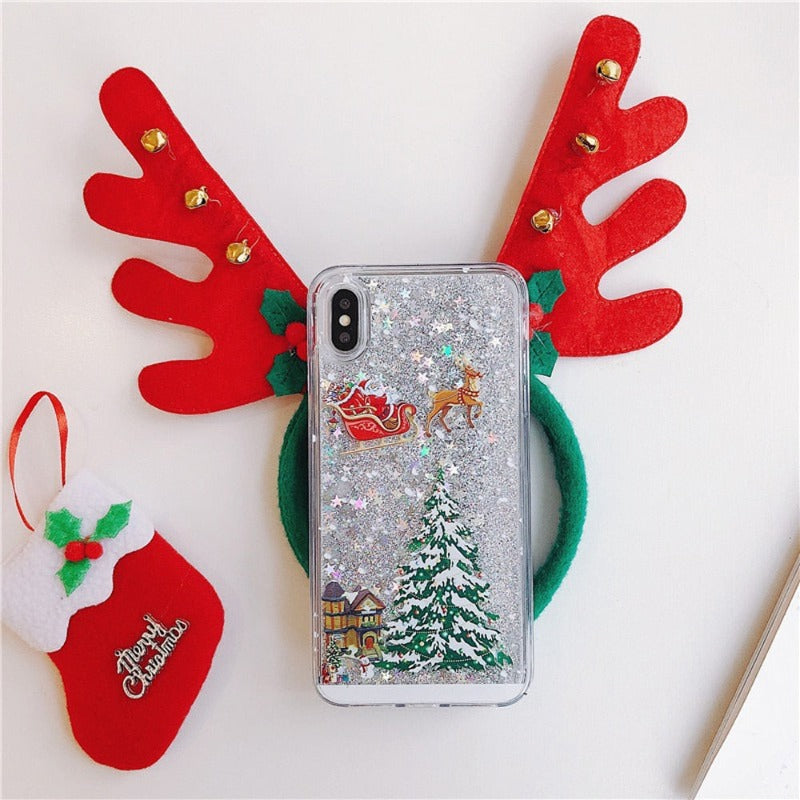 Merry Christmas Phone Case For iPhone 14 12 11 13 SE Pro Max 14 Plus Dynamic Quicksand Glitter Back Cover