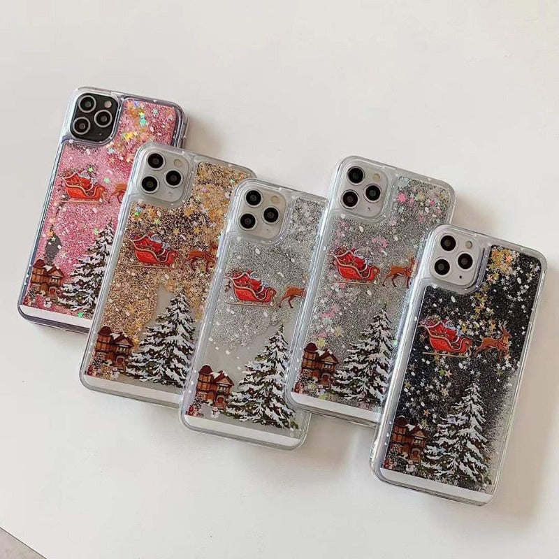 Merry Christmas Phone Case For iPhone 14 12 11 13 SE Pro Max 14 Plus Dynamic Quicksand Glitter Back Cover