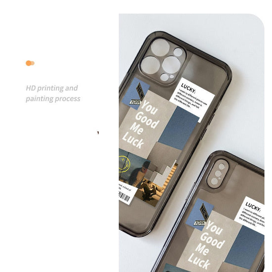 You Good Me Luck Retro literature Sweet couple art Transparent TPU Full Cover Phone Case For iphone14 13 12 Rro Max Pro  13 12 Mini Fashion Couple Gift Phone Case