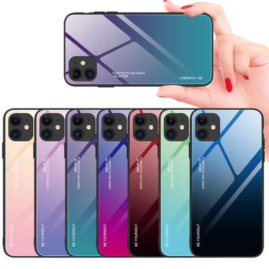 Tempered Glass Cover For iPhone 14Pro 13Pro 12Pro 11Pro Gradient Phone Case Dazzle Color Shell For 14 13 12 11Pro 14Plus