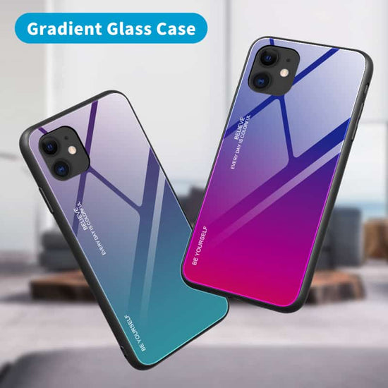 Tempered Glass Cover For iPhone 14Pro 13Pro 12Pro 11Pro Gradient Phone Case Dazzle Color Shell For 14 13 12 11Pro 14Plus