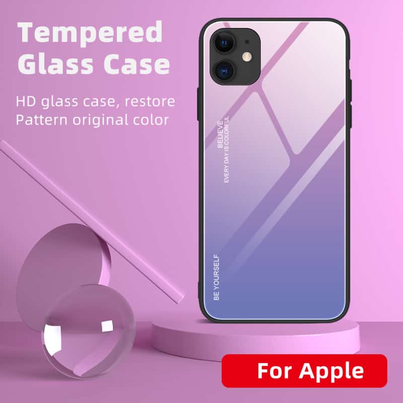Tempered Glass Cover For iPhone 14Pro 13Pro 12Pro 11Pro Gradient Phone Case Dazzle Color Shell For 14 13 12 11Pro 14Plus