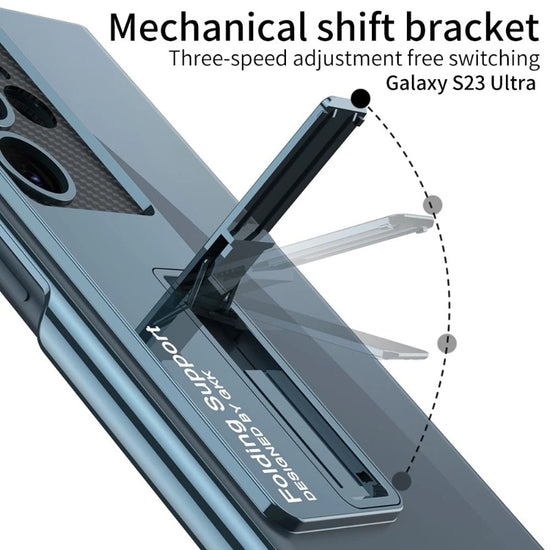 Luxury For Samsung S23 Ultra 5G HD Transparent Kickstand Plating Phone Case For Galaxy S23 Plus Invisible Bracket Shockproof Cover