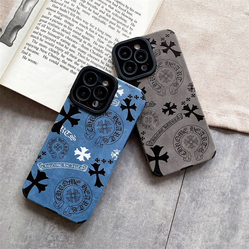 Leather Style Chromo Heart Phone Case For IPhone