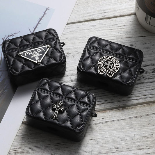 PU Leather Chrome Hearts Airpods Case with Carabiner