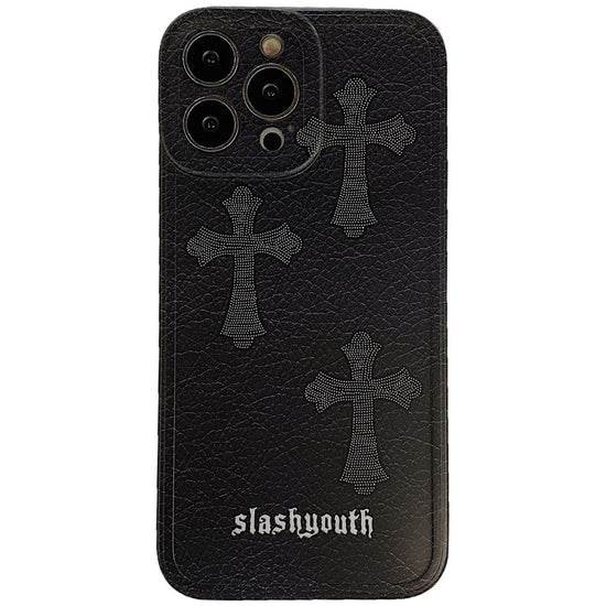 Dark Gothic Chrome Hearts Lether Phone Case for IPhone 11 12 13 14 Pro Max Soft Case Cover