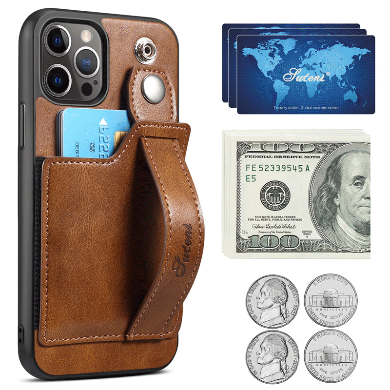 Suitable for iPhone14 13 12 11 ProMax Pro Phone Case   Wallet Phone Case Slim PU Leather Case With Card Holder Wrist Hand Strap for iPhone14 13 12 11 iPhone13 12 Mini