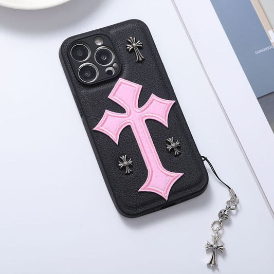 Chrome Hearts Phone Case Handmade Leather Phone Case With Chain For IPhone