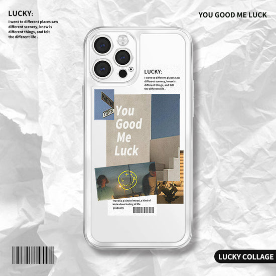 You Good Me Luck Retro literature Sweet couple art Transparent TPU Full Cover Phone Case For iphone14 13 12 Rro Max Pro  13 12 Mini Fashion Couple Gift Phone Case
