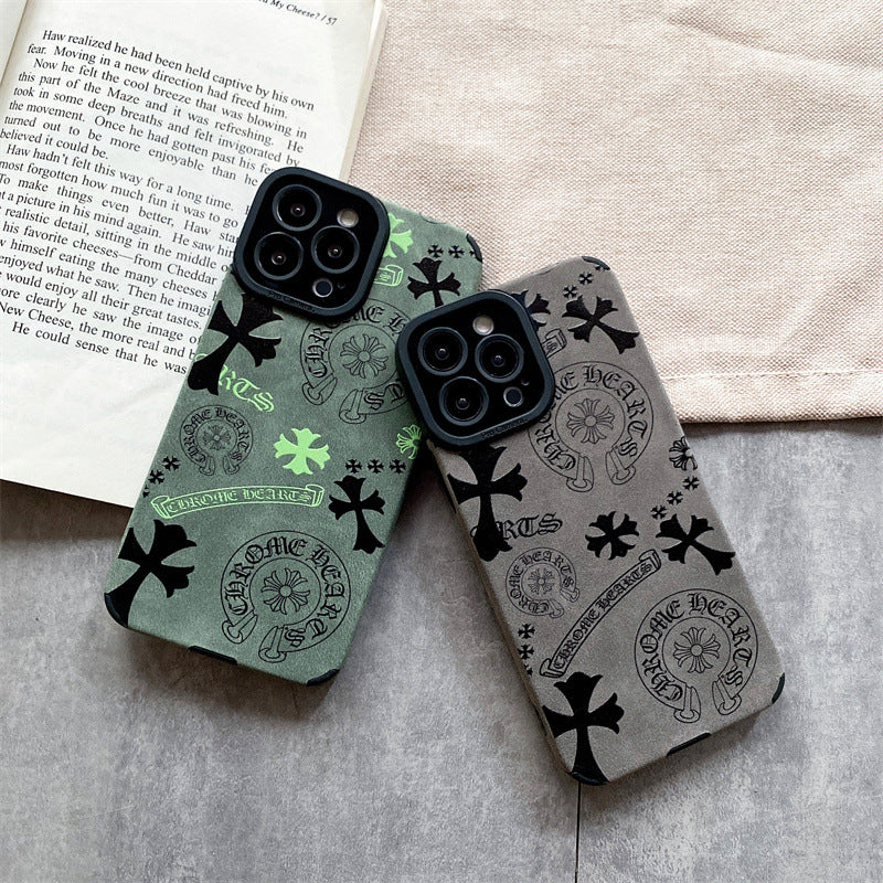 Leather Style Chromo Heart Phone Case For IPhone