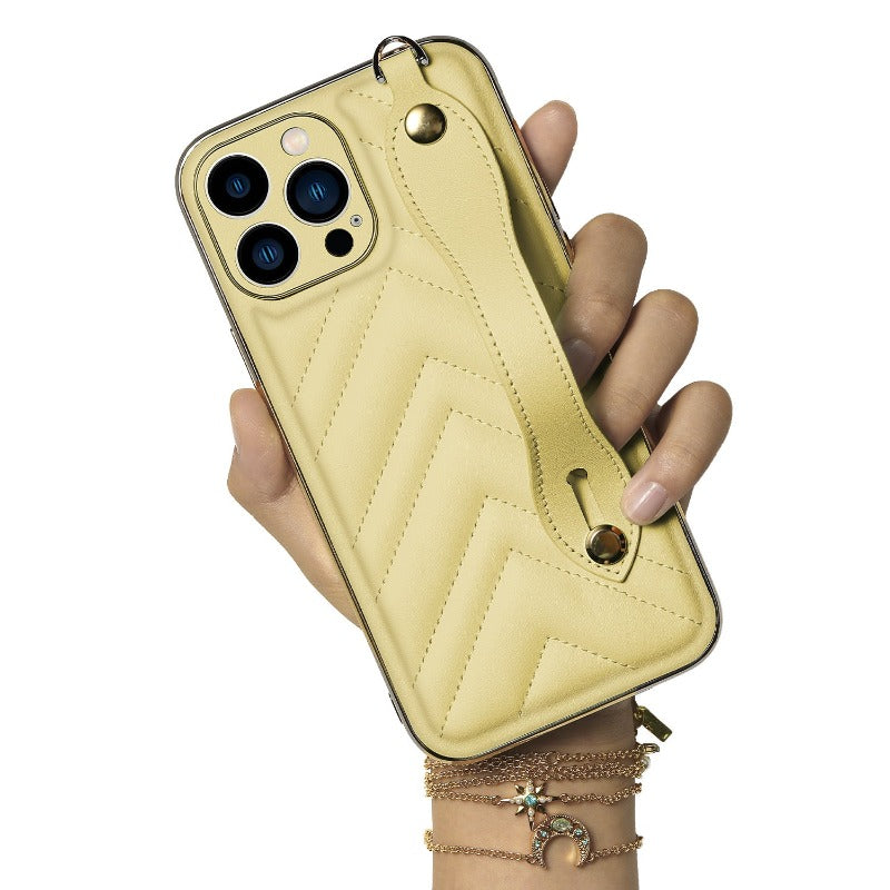 For iPhone 13 12 Pro Max Case Wrist Strap Soft Cover Leather Case Small Fragrance Back Cover
