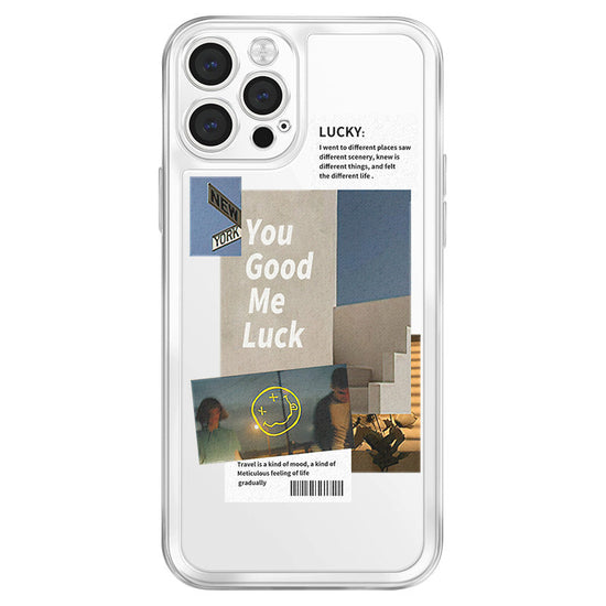 You Good Me Luck Retro literature Sweet couple art Transparent TPU Full Cover Phone Case For iphone14 13 12 Rro Max Pro  13 12 Mini Fashion Couple Gift Phone Case