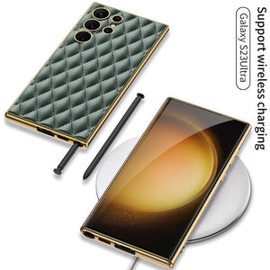 For Samsung Galaxy S23 Ultra Plus Case Elegant Electroplated Plain Leather Soft Silicone Shockproof Protection Cover Accessories