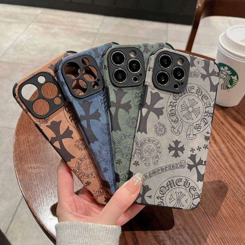 Suede Chromo Heart  Phone Case Applicable to iPhone14ProMax Apple 13 mobile phone case 12 new 11 small men and women 14Pro personalized suede soft cover 14Plus