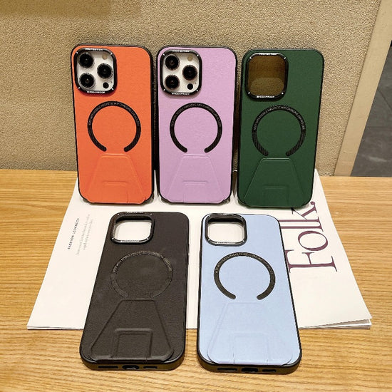 Luxury Leather Stand Holder Case for iPhone 14 Plus Pro Max for Magsafe Magnetic Wireless Charging iPhone14 13 12 Shockproof Cover