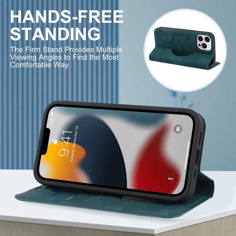 Leather Flip Wallet Phone Cover For iPhone 14 13 12Pro Max 13 12 Mini 14 Max Magsafe Wireless Charging Case