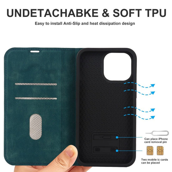 Leather Flip Wallet Phone Cover For iPhone 14 13 12Pro Max 13 12 Mini 14 Max Magsafe Wireless Charging Case