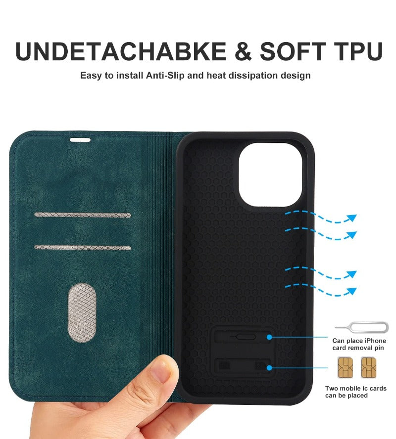 Leather Flip Wallet Phone Cover For iPhone 14 13 12Pro Max 13 12 Mini 14 Max Magsafe Wireless Charging Case