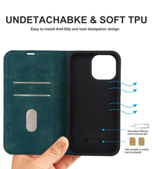 Leather Flip Wallet Phone Cover For iPhone 14 13 12Pro Max 13 12 Mini 14 Max Magsafe Wireless Charging Case