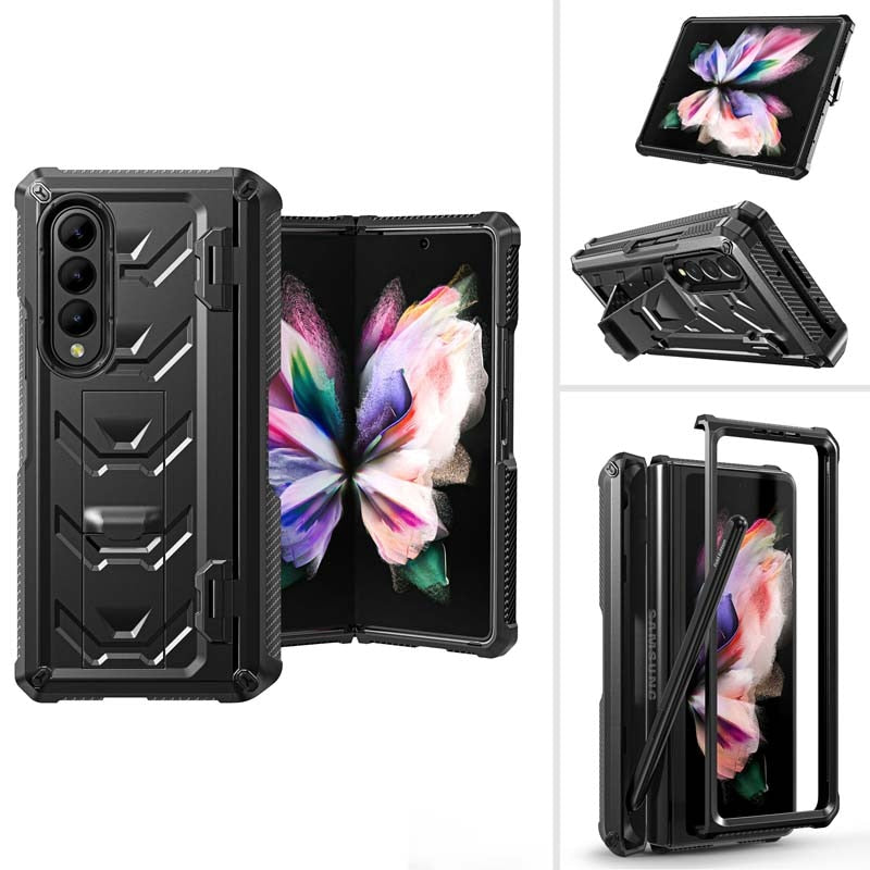 Magnetic Hinge Slide Pen Slot Case For Samsung Galaxy Z Fold 3 4 5G Stand Case Built in Film Armor Bracket Cover for Fold3 Case