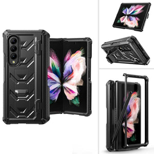 Magnetic Hinge Slide Pen Slot Case For Samsung Galaxy Z Fold 3 4 5G Stand Case Built in Film Armor Bracket Cover for Fold3 Case