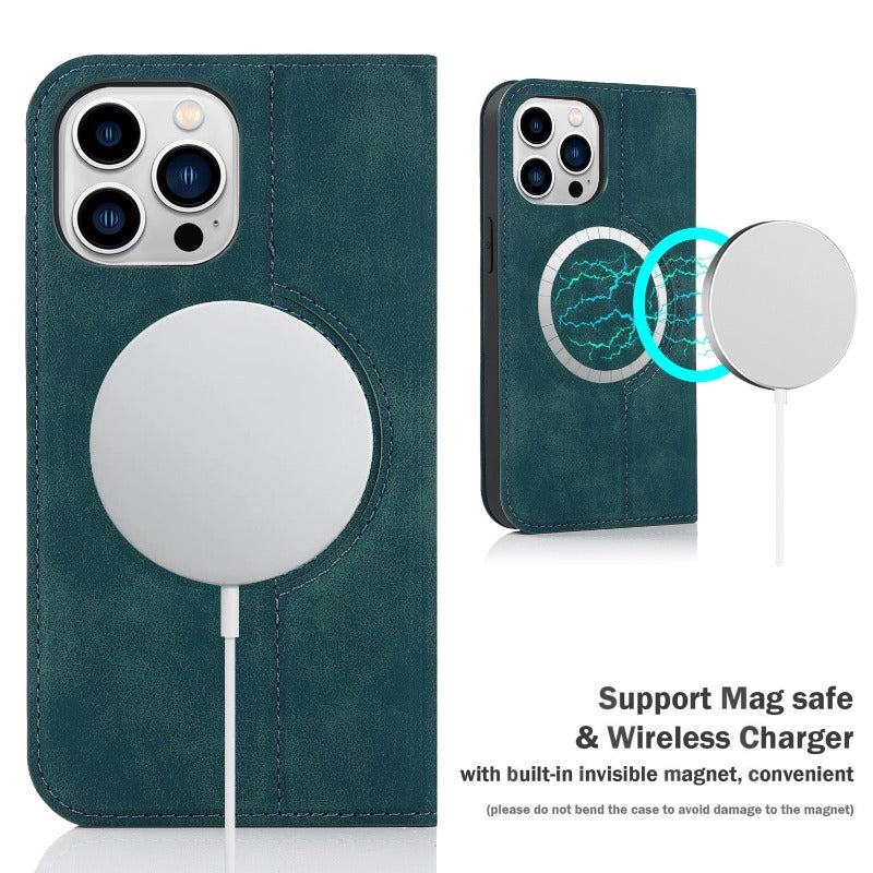 Leather Flip Wallet Phone Cover For iPhone 14 13 12Pro Max 13 12 Mini 14 Max Magsafe Wireless Charging Case
