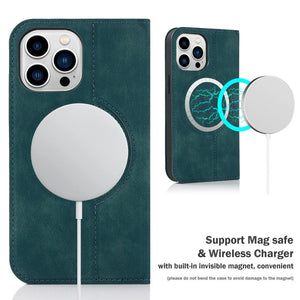 Leather Flip Wallet Phone Cover For iPhone 14 13 12Pro Max 13 12 Mini 14 Max Magsafe Wireless Charging Case