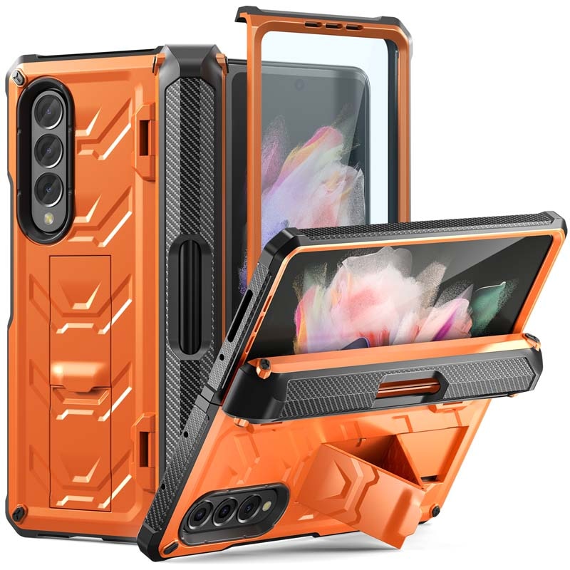 Magnetic Hinge Slide Pen Slot Case For Samsung Galaxy Z Fold 3 4 5G Stand Case Built in Film Armor Bracket Cover for Fold3 Case