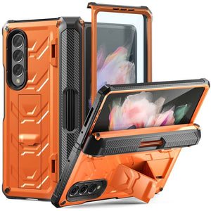 Magnetic Hinge Slide Pen Slot Case For Samsung Galaxy Z Fold 3 4 5G Stand Case Built in Film Armor Bracket Cover for Fold3 Case