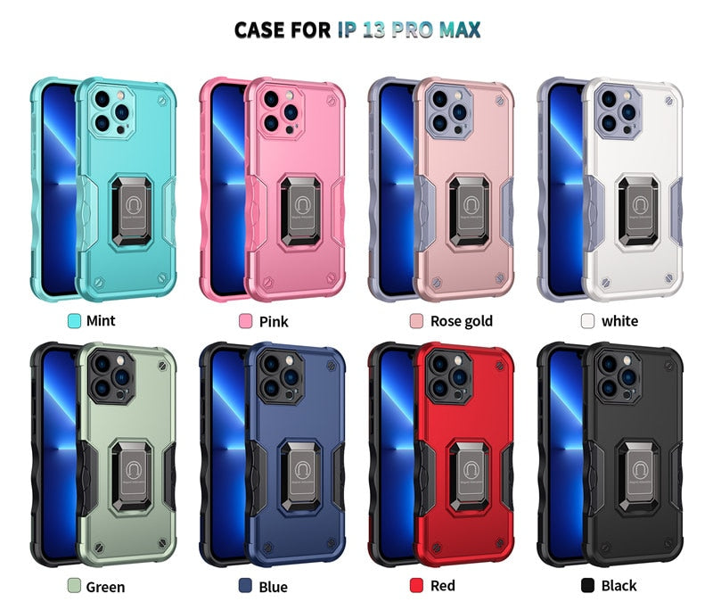 Luxury Armor With Ring Car Holder Cover For iPhone 14 13 12 Pro Max 12 Mini Case Camera Protection Shockproof Phone Case Coque Fundas For iPhone 14 13 12