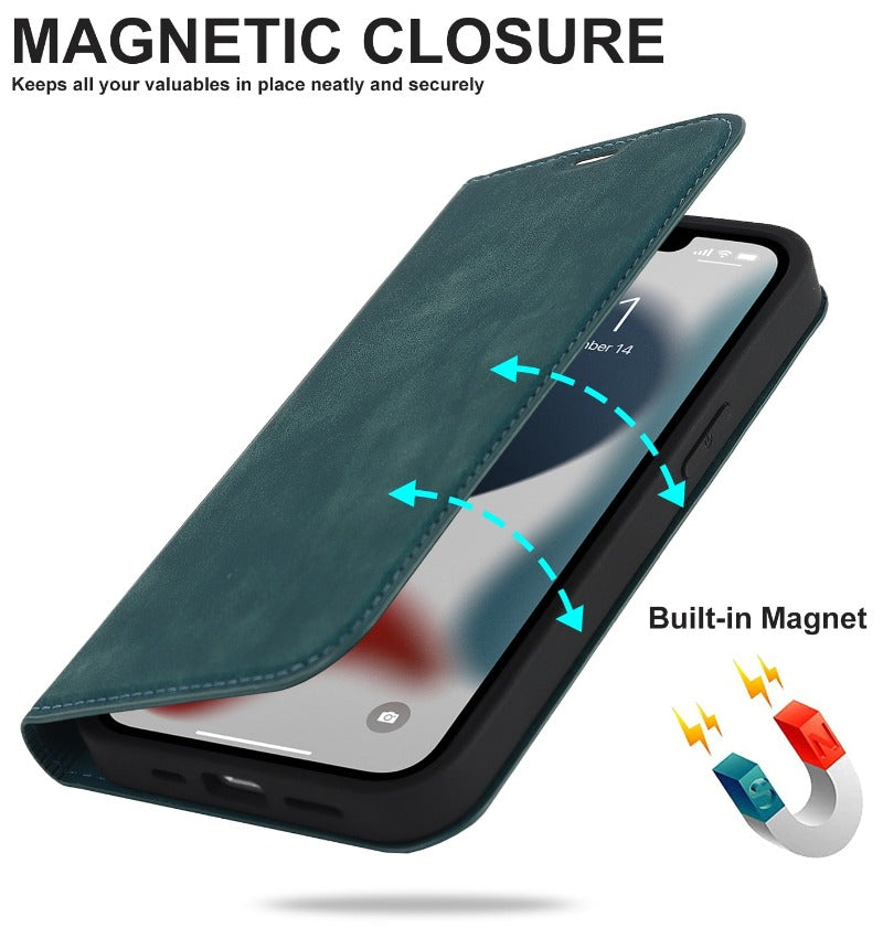 Leather Flip Wallet Phone Cover For iPhone 14 13 12Pro Max 13 12 Mini 14 Max Magsafe Wireless Charging Case