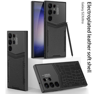 Python Carbon Fibre Case For Samsung Galaxy S23 Ultra Plus Electroplated Plain Leather Crocodile Cover Anti-knock luxury Cases For Galaxy 