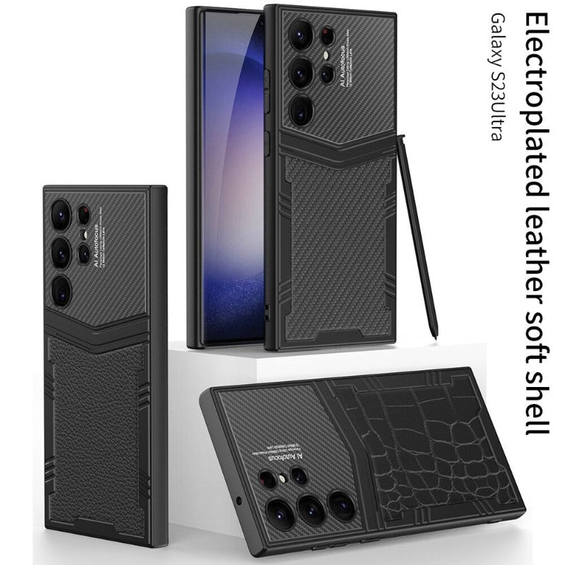 Python Carbon Fibre Case For Samsung Galaxy S23 Ultra Plus Electroplated Plain Leather Crocodile Cover Anti-knock luxury Cases For Galaxy 