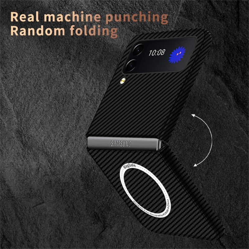 For Samsung Z Flip 4 Case Business Carbon Fiber Magnetic Magsafe Phone Cases for Samsung Galaxy Z Flip 3 4 5G Hard PC Back Cover